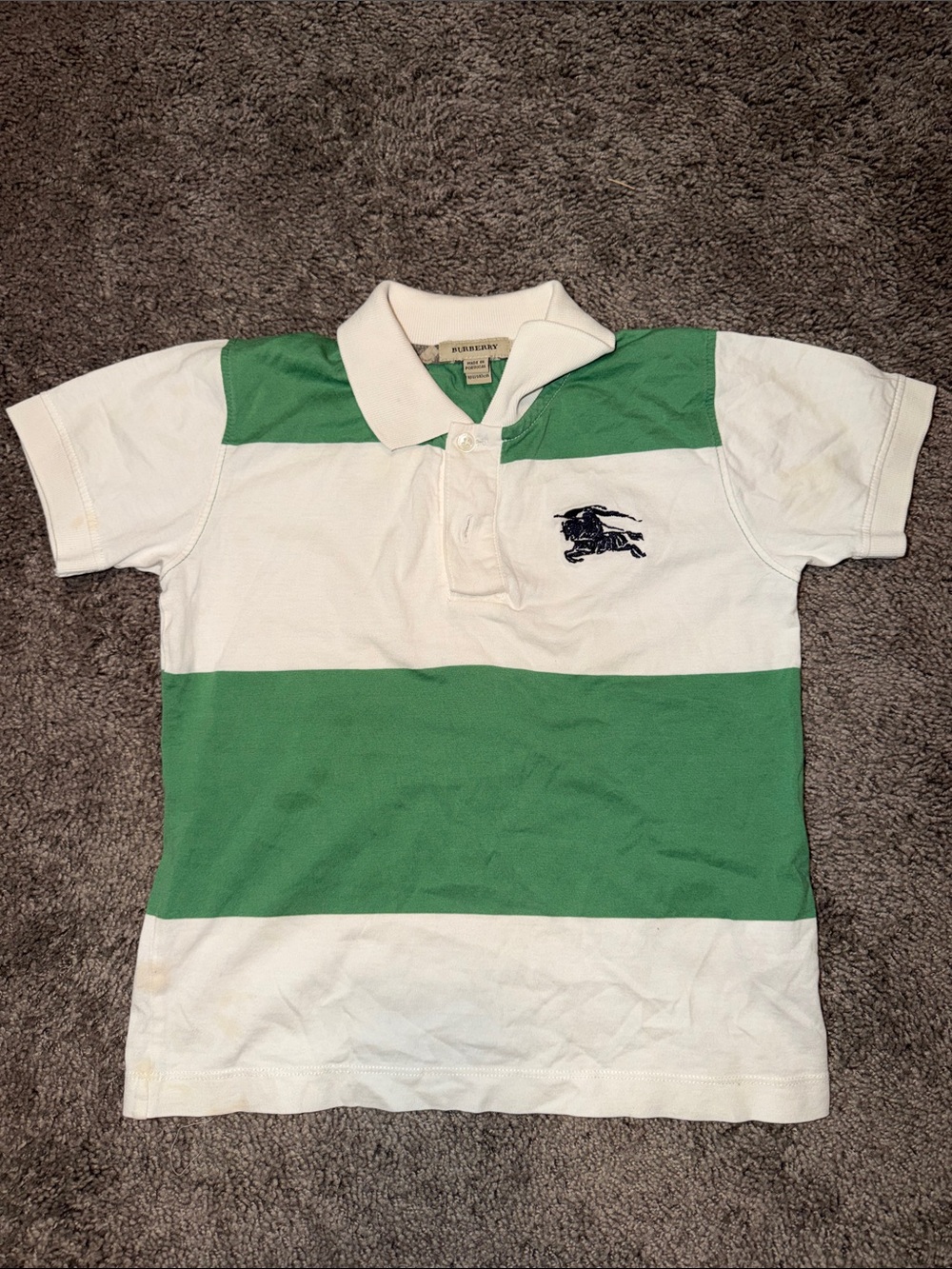 Burberry Green and White Striped Polo for Kids